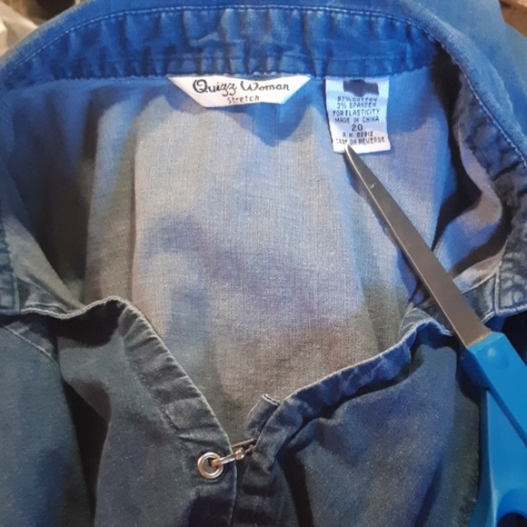 Womens Blue Denim button up shirt sz 20 Stretch B3 collared shortsleeve - Picture 7 of 7